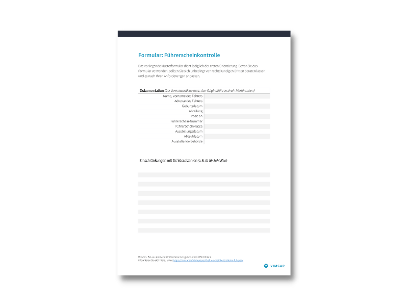 Führerscheinkontrolle Formular