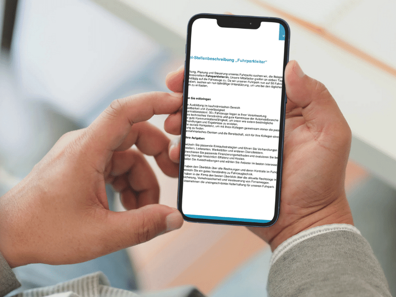 Stellenbeschreibung auf Smartphone geöffnet