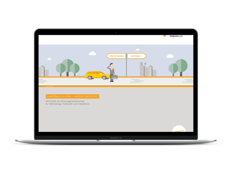 Broschüre zur Firmenwagenversteuerung auf Laptop geöffnet