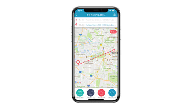 Digitales Fahrtenbuch auf Smartphone geöffnet