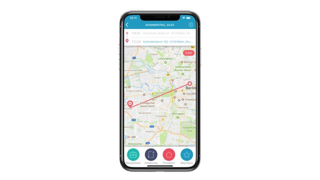Digitales Fahrtenbuch auf Smartphone geöffnet